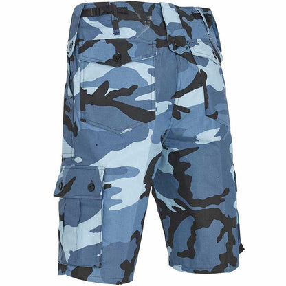rear of midnight blue camo military combat shorts