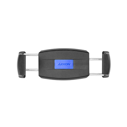 The Mobile Grip 5 Universal Phone Holder, shown from above, features a black and silver design with a blue ARKON logo at the center and a 17mm ball pedestal for easy adjustment, set against a white background.