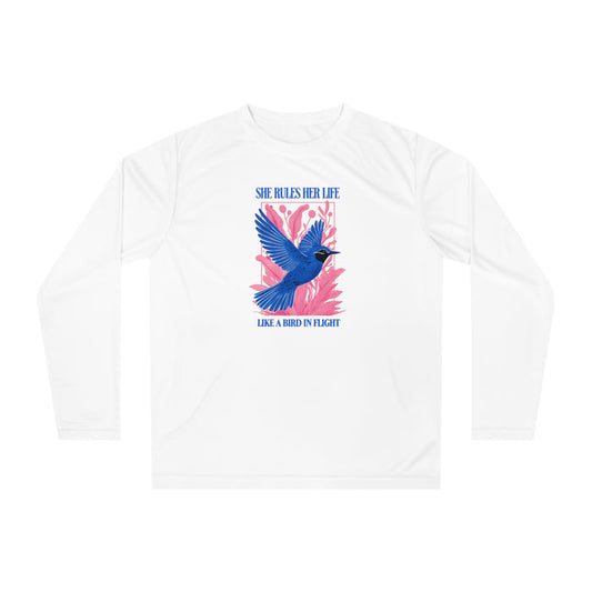 Moisture Wicking Long Sleeve Shirt — Lyrics  “She Rules Her Life Like a Mind in Flight”  NEW