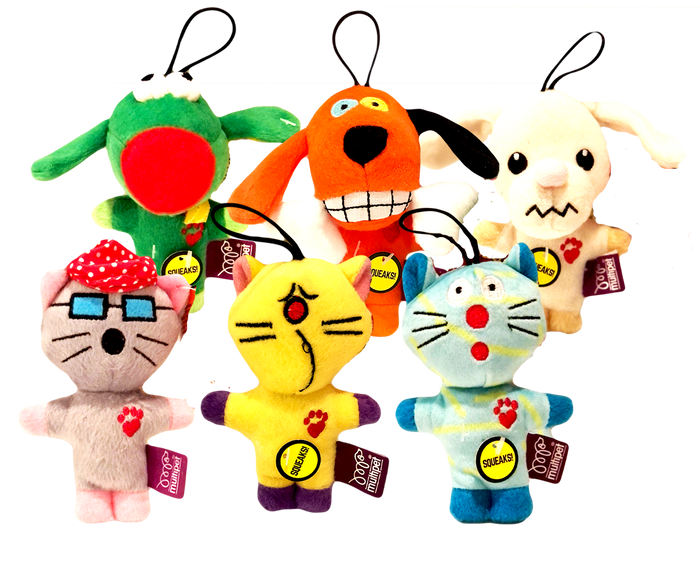 Multipet Bowzers and Meowzers Assorted Small Squeaky Pet Toy Set of 6
