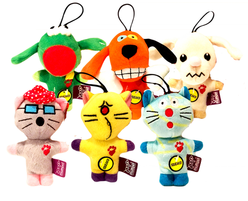 Multipet Bowzers and Meowzers Assorted Small Squeaky Pet Toy Set of 6