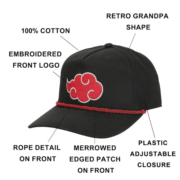 Naruto - Embroidered Akatsuki Cloud Black Retro Grandpa Snapback Hat