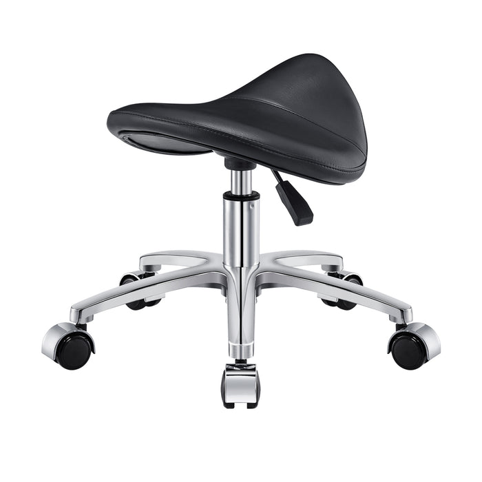 DIR Nero Pedi Stool Black with chrome base and five smooth-rolling caster wheels.
