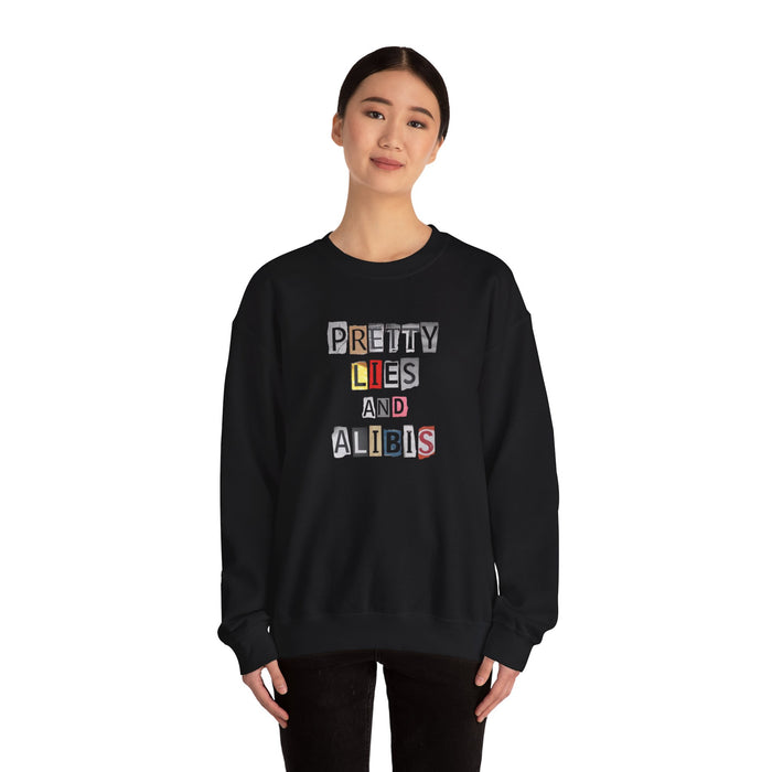 NEW Crewneck Sweatshirt — "Pretty Lies and Alibis" Ransom Note Graphic
