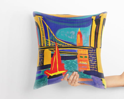 New York Brooklyn Bridge At Night, Tapestry Pillows, Abstract Pillow, Designer Pillow, Colorful Pillow Case, Impressionist Pillow