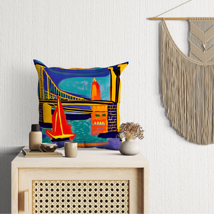 New York Brooklyn Bridge At Night, Tapestry Pillows, Abstract Pillow, Designer Pillow, Colorful Pillow Case, Impressionist Pillow