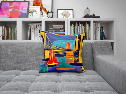 New York Brooklyn Bridge At Night, Tapestry Pillows, Abstract Pillow, Designer Pillow, Colorful Pillow Case, Impressionist Pillow