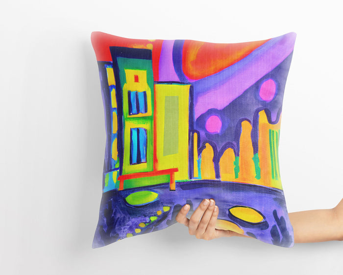 Night View Of Chicago Throw Pillow, Abstract Pillow, Art Pillow, Colorful Pillow Case, Contemporary Pillow, Large Pillow, Playroom Decor
