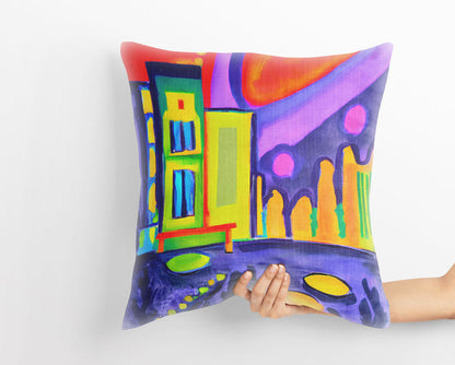 Night View Of Chicago Throw Pillow, Abstract Pillow, Art Pillow, Colorful Pillow Case, Contemporary Pillow, Large Pillow, Playroom Decor