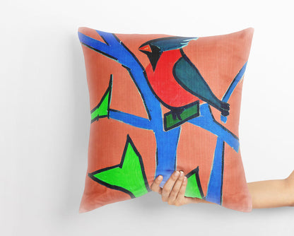 North American Cardinals Bird Throw Pillow, Abstract Throw Pillow Cover, Art Pillow, Colorful Pillow Case, Contemporary Pillow