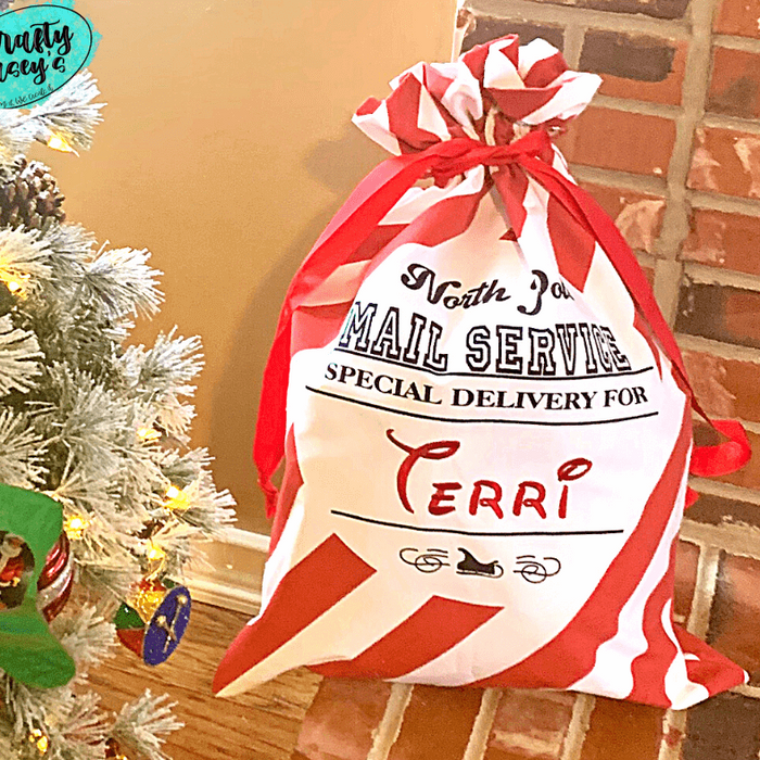 North Candy Cane Mail Service Santa Sack Personalized-Embroidered-Gift Wrapping Bag