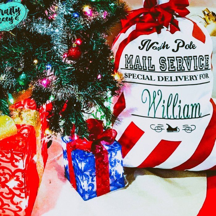 North Candy Cane Mail Service Santa Sack Personalized-Embroidered-Gift Wrapping Bag