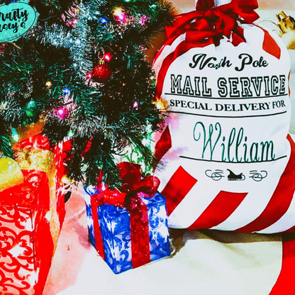 North Candy Cane Mail Service Santa Sack Personalized-Embroidered-Gift Wrapping Bag