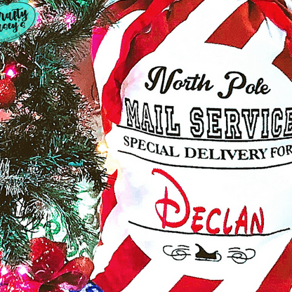North Candy Cane Mail Service Santa Sack Personalized-Embroidered-Gift Wrapping Bag