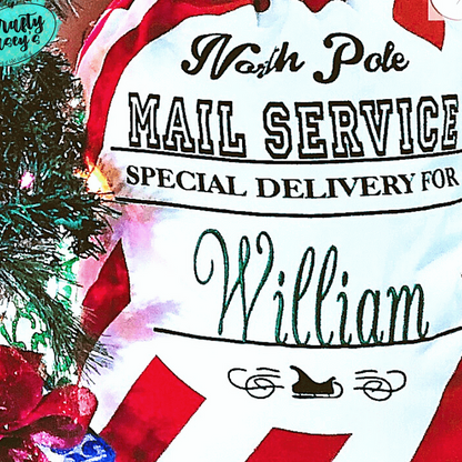 North Candy Cane Mail Service Santa Sack Personalized-Embroidered-Gift Wrapping Bag