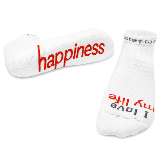 M / Happiness / White w/red words