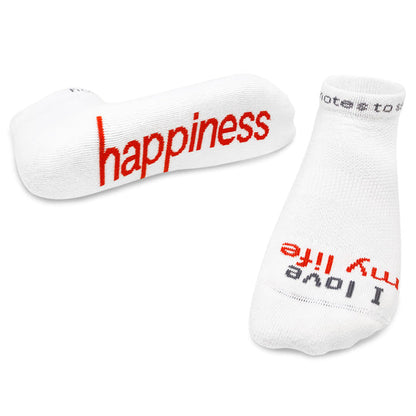 M / Happiness / White w/red words