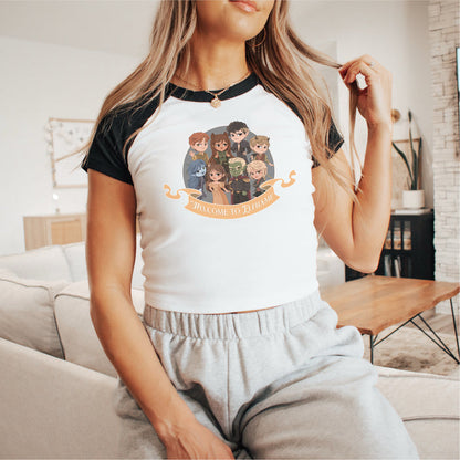 Novels of Elfhame Characters Raglan Baby Tee - The Bean Workshop - Book Lover Gift, Cardan Greenbriar, Character Merch, Chibi Art, Elfhame, Faeriecore aesthetic, Fantasy Reader, Folk of the Air characters, Holly Black licensed merch, Jude Duarte, Jurdan, The Cruel Prince Raglan tee