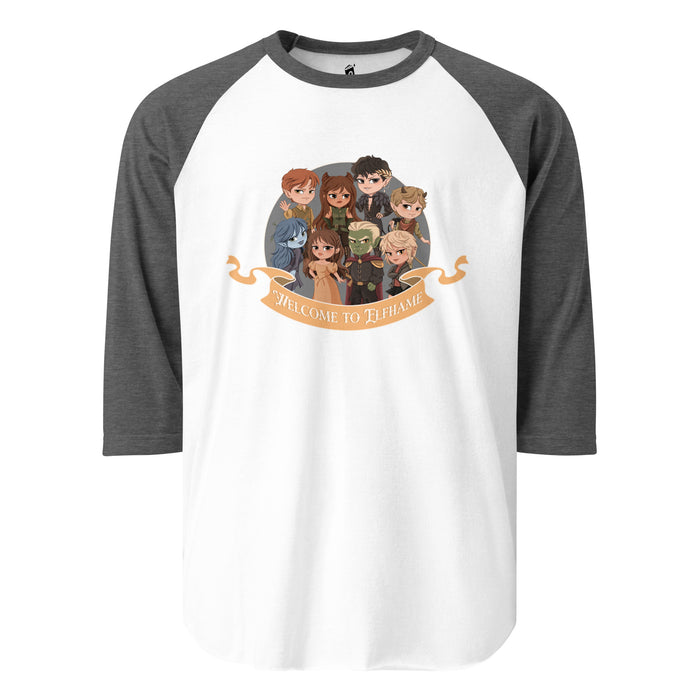 Novels of Elfhame Characters Raglan Tee - The Bean Workshop - Book Lover Gift, Cardan Greenbriar, Character Merch, Chibi Art, Elfhame, Faeriecore aesthetic, Fantasy Reader, Folk of the Air characters, Holly Black licensed merch, Jude Duarte, Jurdan, The Cruel Prince Raglan tee, Welcome to Elfhame shirt for readers