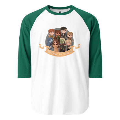 Novels of Elfhame Characters Raglan Tee - The Bean Workshop - Book Lover Gift, Cardan Greenbriar, Character Merch, Chibi Art, Elfhame, Faeriecore aesthetic, Fantasy Reader, Folk of the Air characters, Holly Black licensed merch, Jude Duarte, Jurdan, The Cruel Prince Raglan tee, Welcome to Elfhame shirt for readers