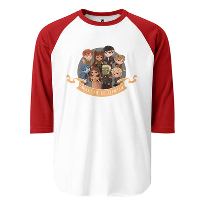 Novels of Elfhame Characters Raglan Tee - The Bean Workshop - Book Lover Gift, Cardan Greenbriar, Character Merch, Chibi Art, Elfhame, Faeriecore aesthetic, Fantasy Reader, Folk of the Air characters, Holly Black licensed merch, Jude Duarte, Jurdan, The Cruel Prince Raglan tee, Welcome to Elfhame shirt for readers