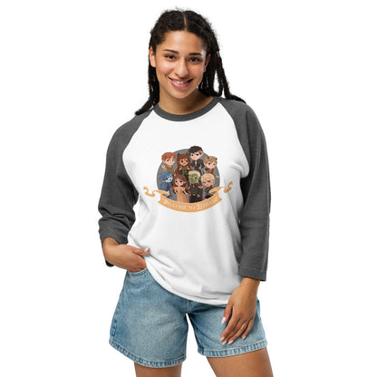 Novels of Elfhame Characters Raglan Tee - The Bean Workshop - Book Lover Gift, Cardan Greenbriar, Character Merch, Chibi Art, Elfhame, Faeriecore aesthetic, Fantasy Reader, Folk of the Air characters, Holly Black licensed merch, Jude Duarte, Jurdan, The Cruel Prince Raglan tee, Welcome to Elfhame shirt for readers