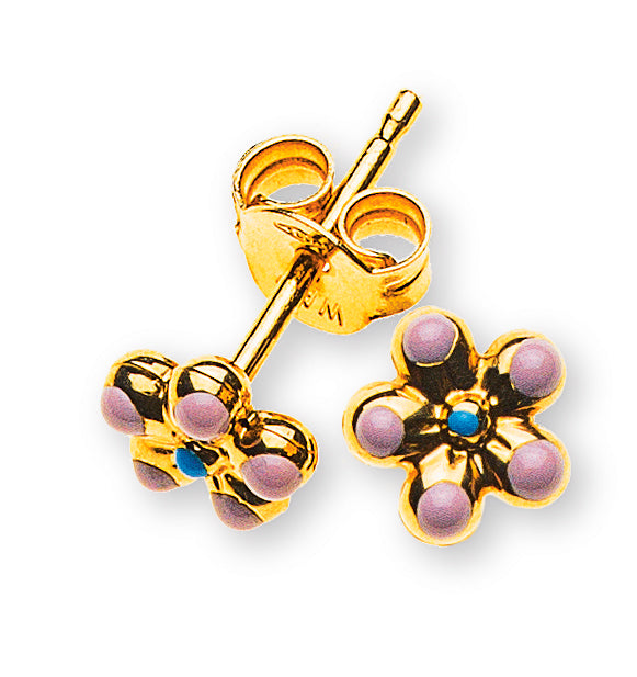 Ohrstecker Blume rosa Gelbgold 375/9K rosa/hellblau emailliert - OGO8015