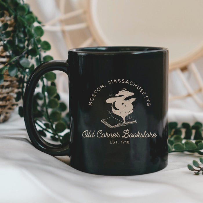 Old Corner Bookstore Black Glossy Mug - The Bean Workshop - Book Lover Accesories, Book Lover Style, Bookish Fashion, ceramic mug, coffee mug, Literary Gift, mug, Old Corner Bookstore, read everyday, valentine, Valentine's Day Picks