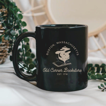 Old Corner Bookstore Black Glossy Mug - The Bean Workshop - Book Lover Accesories, Book Lover Style, Bookish Fashion, ceramic mug, coffee mug, Literary Gift, mug, Old Corner Bookstore, read everyday, valentine, Valentine's Day Picks