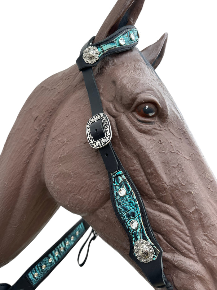 One ear headstall black and teal