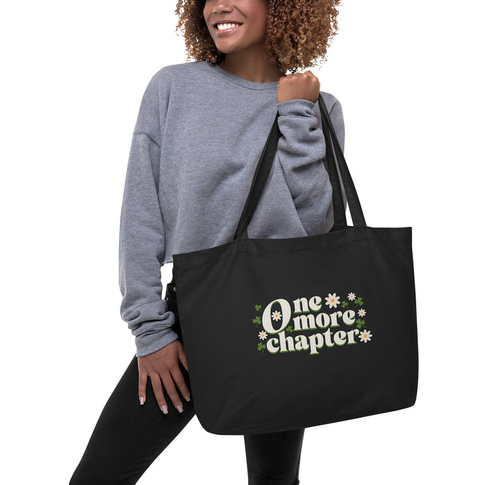 One More Chapter Large Organic Cotton Twill Tote Bag - The Bean Workshop - Bookish Summer Collection, Eco-Friendly Book Lover Bag, Floral Bibliophile Carryall, Groovy Literary Tote, One More Chapter Tote Bag, Organic Cotton Book Bag, Organic Cotton Twill Tote Bag, Retro Reader Tote