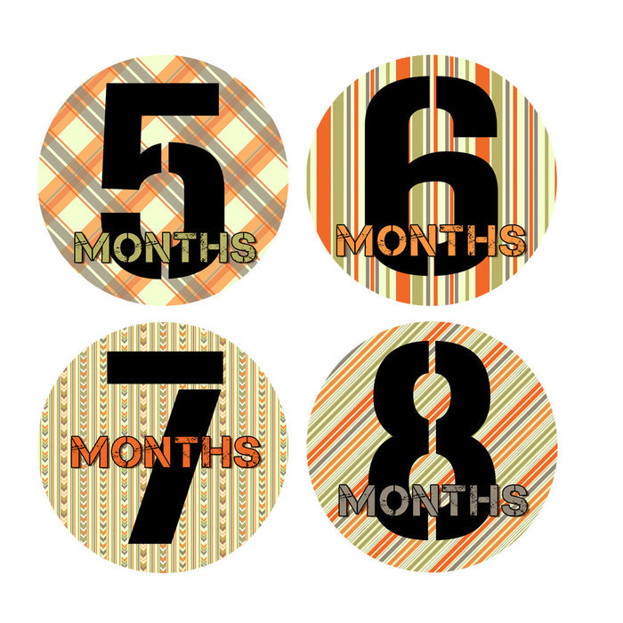 Orange, Green & Gray Patterned Monthly Baby Stickers onesie sticker - INKtropolis