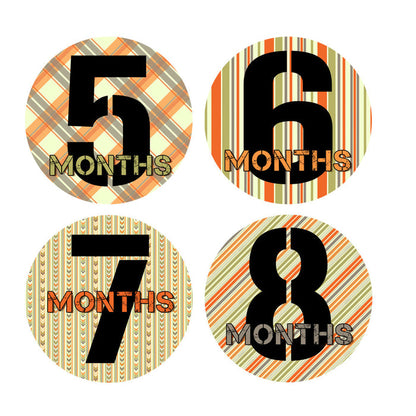 Orange, Green & Gray Patterned Monthly Baby Stickers onesie sticker - INKtropolis