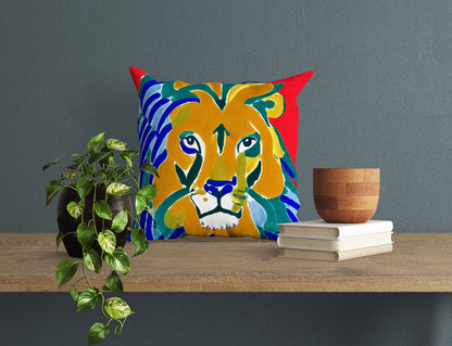 Original Art African Wildlife Lion King Pillow Case, Abstract Throw Pillow, Comfortable, Colorful Pillow Case, Watercolor Pillow Cases
