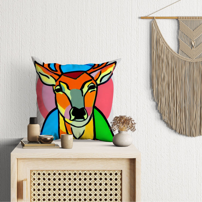 Original Art Wildlife Deer, Toss Pillow, Abstract Art Pillow, Comfortable, Colorful Pillow Case, Housewarming Gift, Pillow Cases Kids
