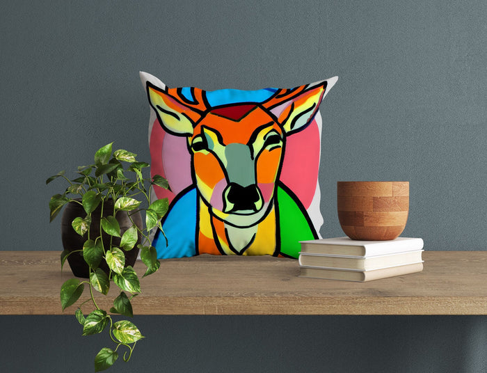 Original Art Wildlife Deer, Toss Pillow, Abstract Art Pillow, Comfortable, Colorful Pillow Case, Housewarming Gift, Pillow Cases Kids