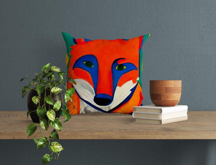 Original Art Wildlife Fire Fox Toss Pillow, Abstract Art Pillow, Artist Pillow, Colorful Pillow Case, Fashion, 24X24 Pillow Case