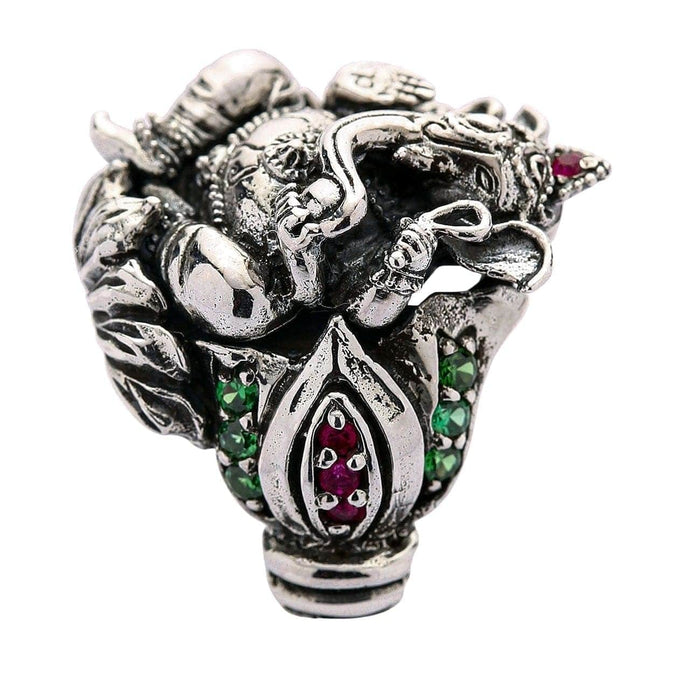 The other side of the men's Ganesh ring, showing the premium gemstone detailing.