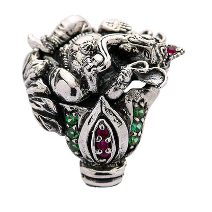 The other side of the men's Ganesh ring, showing the premium gemstone detailing.