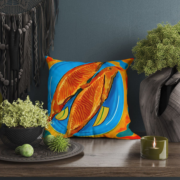 Pan-Fried Cod Decorative Pillow, Abstract Throw Pillow, Watercolor Pillow Cases, Large Pillow Cases, Christmas Pillow, Abstract Decor
