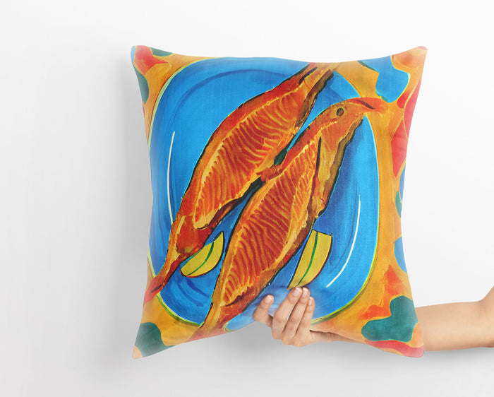 Pan-Fried Cod Decorative Pillow, Abstract Throw Pillow, Watercolor Pillow Cases, Large Pillow Cases, Christmas Pillow, Abstract Decor