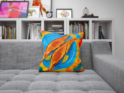 Pan-Fried Cod Decorative Pillow, Abstract Throw Pillow, Watercolor Pillow Cases, Large Pillow Cases, Christmas Pillow, Abstract Decor