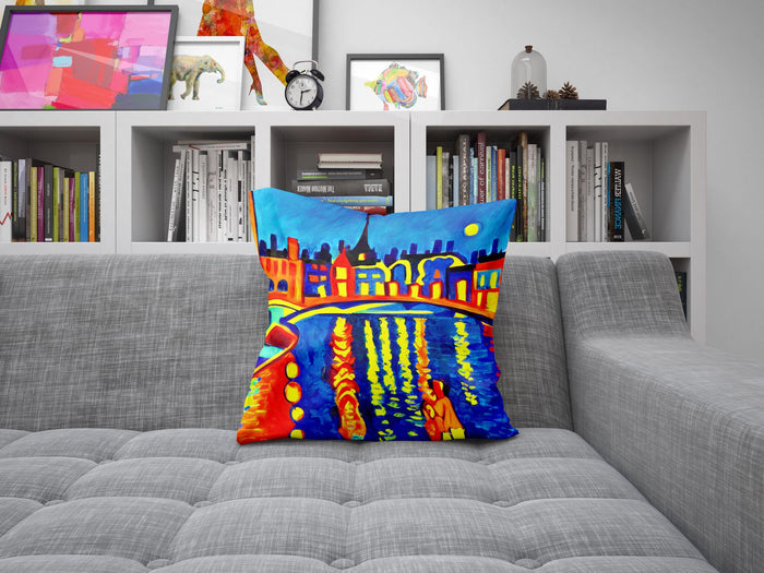 Paris At Night Toss Pillow, Abstract Art Pillow, Art Pillow, Colorful Pillow Case, Impressionist Pillow, Square Pillow, Housewarming Gift