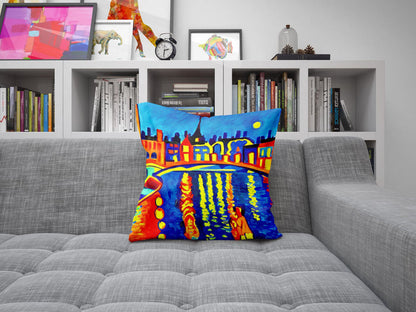 Paris At Night Toss Pillow, Abstract Art Pillow, Art Pillow, Colorful Pillow Case, Impressionist Pillow, Square Pillow, Housewarming Gift