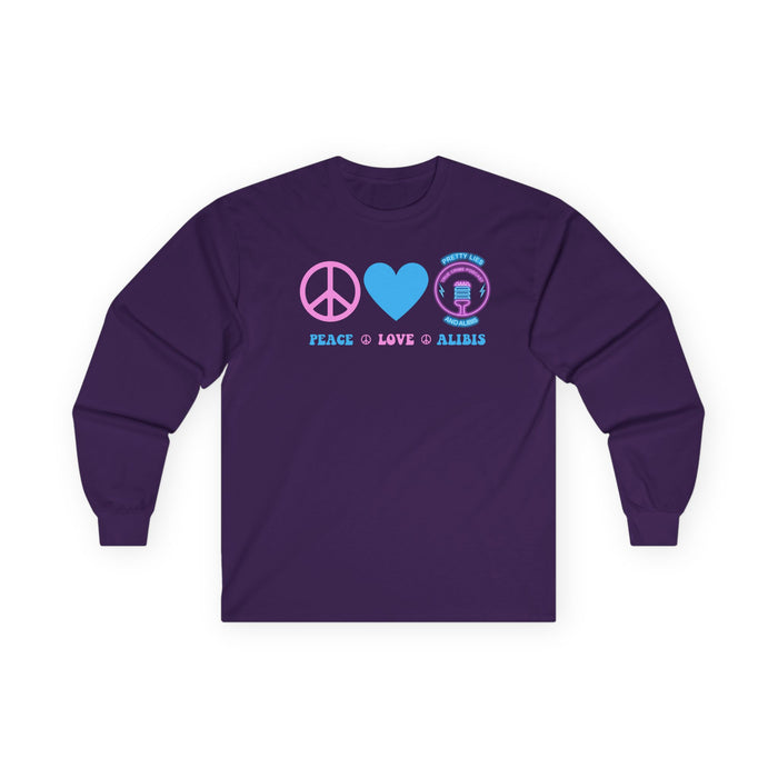 Peace Love Alibis Unisex Long Sleeved Shirt