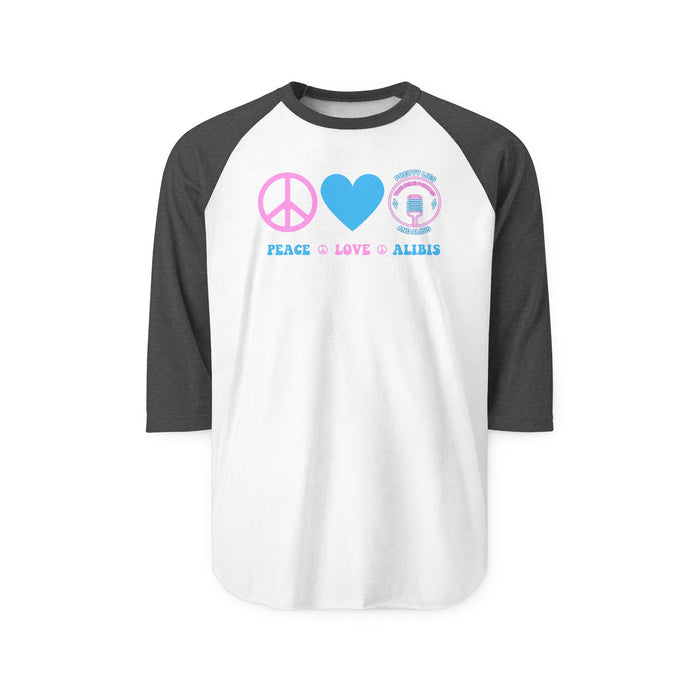 Peace, Love & Alibis Unisex Raglan Shirt – New 2025