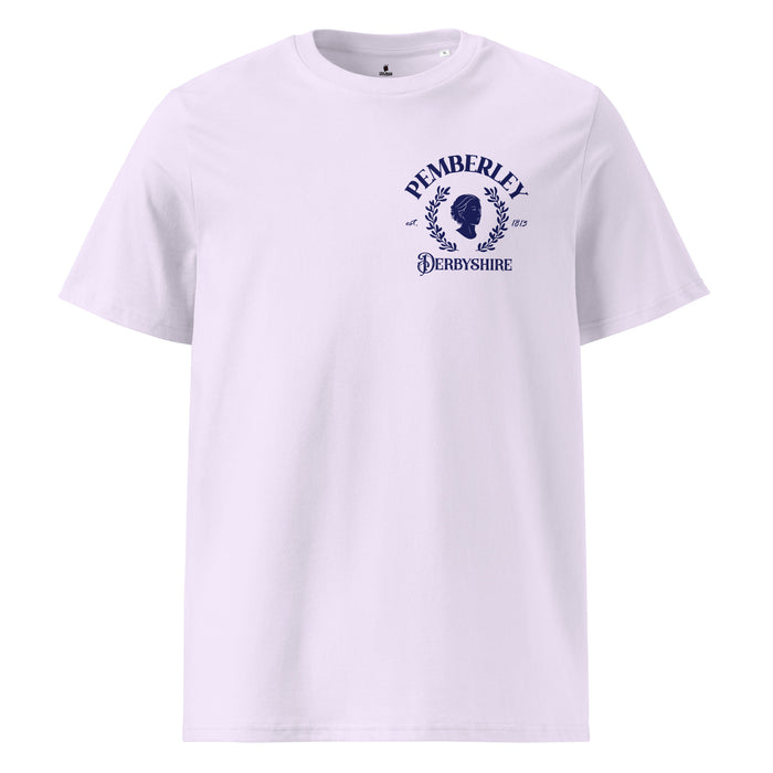 Pemberley T-shirt - The Bean Workshop - Austenites, Bookish Gift, Bookstagram, Collegiate Style, Dark Academia, Jane Austen, Left Chest Print, Minimalist Literary T-shirt for Readers, Pemberley Derbyshire Est 1813 Shirt, Pride and Prejudice, Reader Fashion, Ribbed neck T-shirt, Silhouette Design, T-shirt