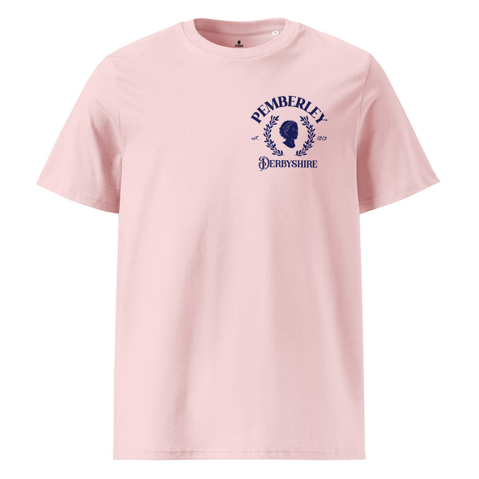 Pemberley T-shirt - The Bean Workshop - Austenites, Bookish Gift, Bookstagram, Collegiate Style, Dark Academia, Jane Austen, Left Chest Print, Minimalist Literary T-shirt for Readers, Pemberley Derbyshire Est 1813 Shirt, Pride and Prejudice, Reader Fashion, Ribbed neck T-shirt, Silhouette Design, T-shirt