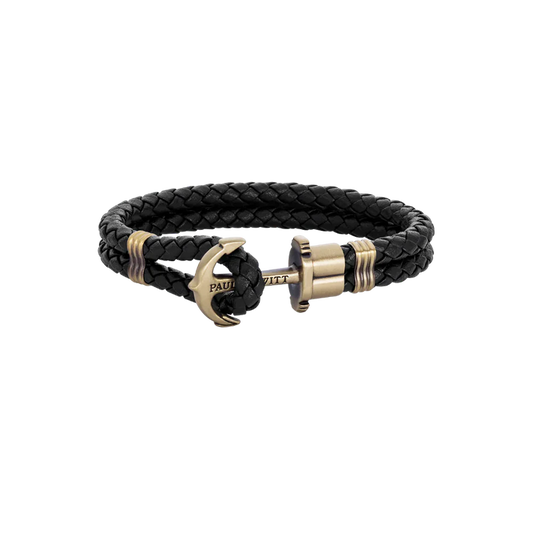 Phrep Armband Messing Leder Schwarz