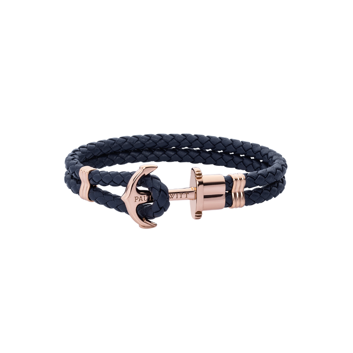 Ankerarmband Phrep Roségold Leder Marineblau